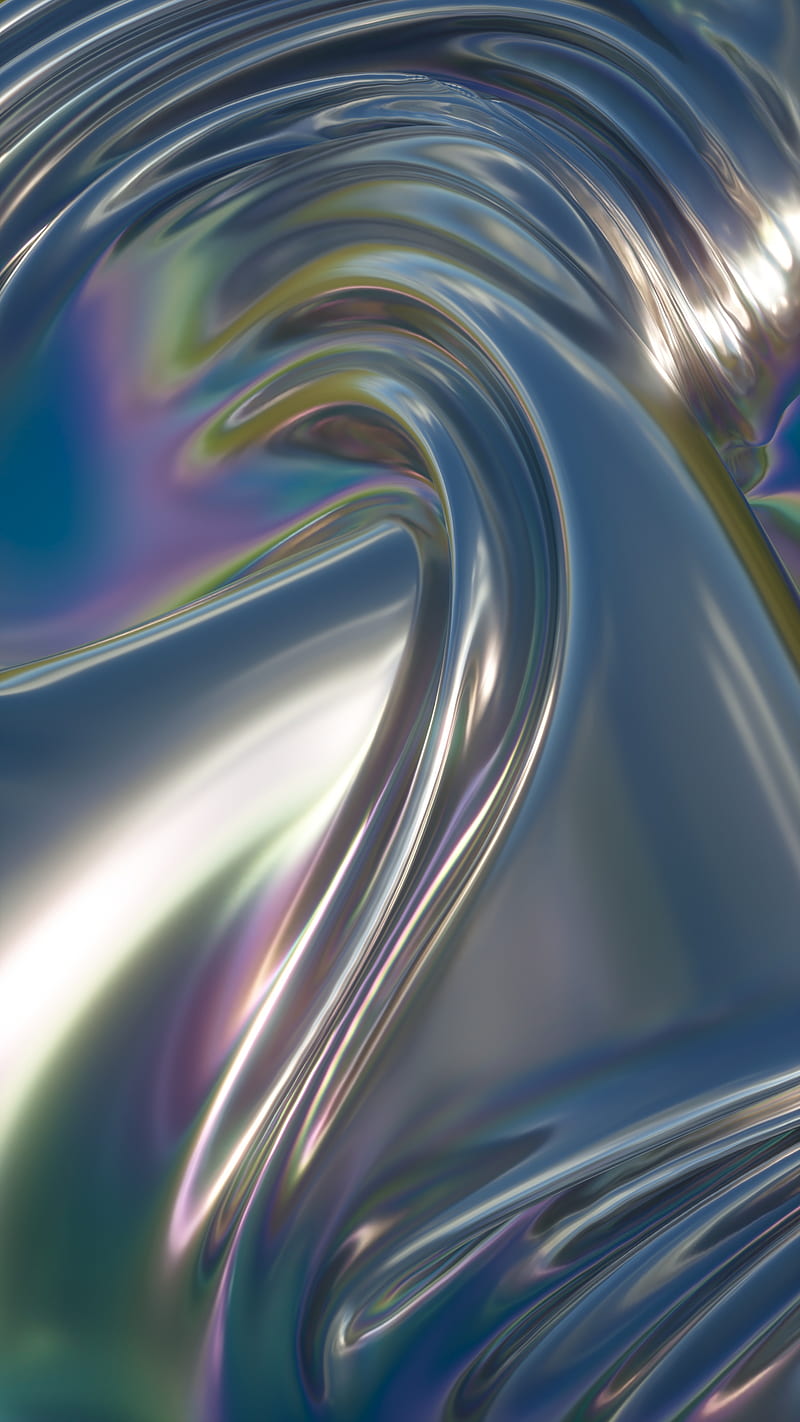 Liquid chrome metal surface with colorful chromatic reflection