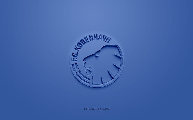 FC Copenhagen, creative 3D logo, blue background, 3d emblem, Danish football club, Danish Superliga, Copenhagen, Denmark, 3d art, football, FC Copenhagen 3d logo, HD wallpaper