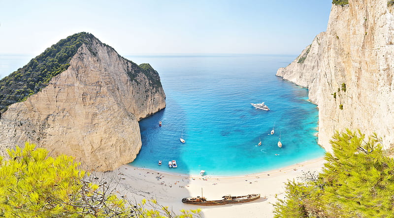 Beautiful Greek Beach, greece, beach, mediterranean, shipwreck, holiday, zakynthos, dream, sea, HD wallpaper