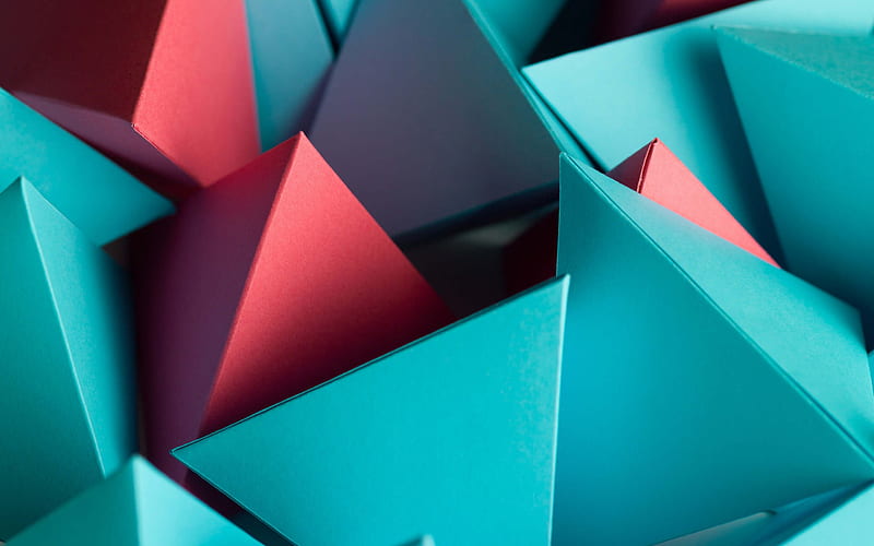 paper pyramids, abstract, cube, galaxy, green, gris, mate, mint, neon, plus, red, HD wallpaper