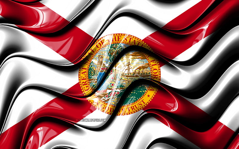 Florida flag United States of America, administrative districts, Flag of Florida, 3D art, Florida, american states, Florida 3D flag, USA, North America, HD wallpaper