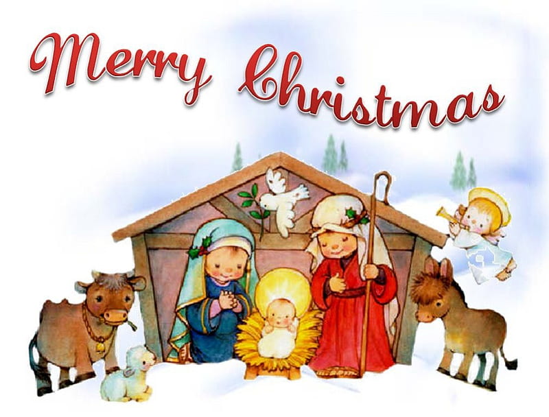 Merry Christmas, nativity, christ, cute, jesus, christmas, angel, HD wallpaper