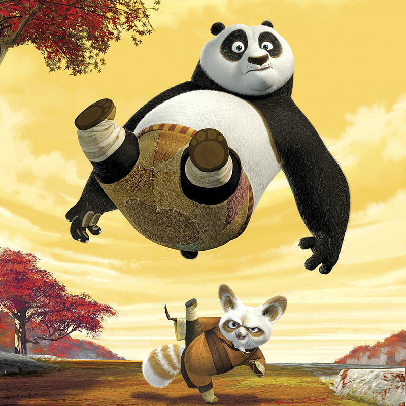 Kung Fu Panda, movie, animation, black, yellow, funny, white, HD wallpaper