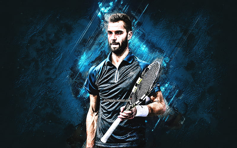 Benoit Paire, portrait, french tennis player, blue stone background, tennis, ‎ATP, HD wallpaper