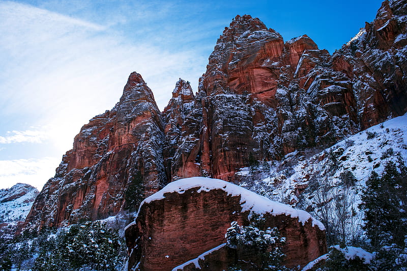 mountains, rocks, stone, steep, snowy, HD wallpaper