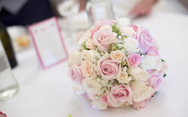 wedding bouquet, pink roses, beautiful bouquet, wedding concepts, bridal bouquet, HD wallpaper