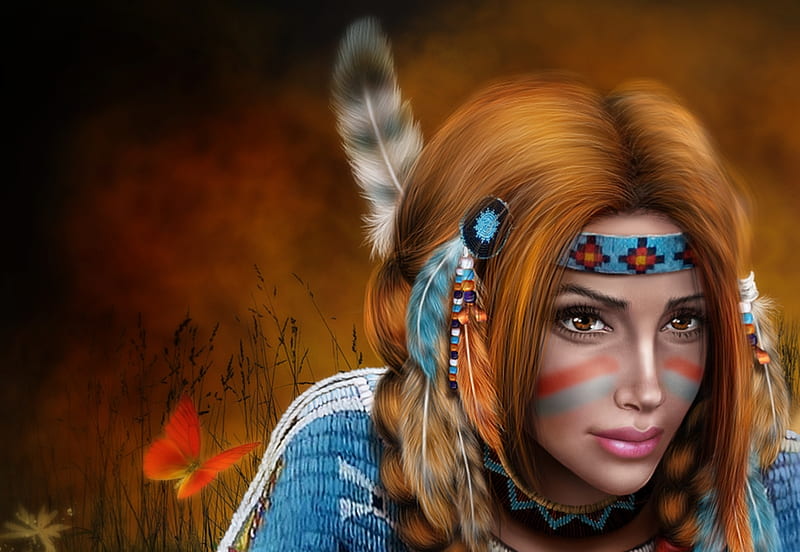 Native Girl Alenaekaterinburg Fantasy Butterfly Luminos Girl Feather Native Hd Wallpaper