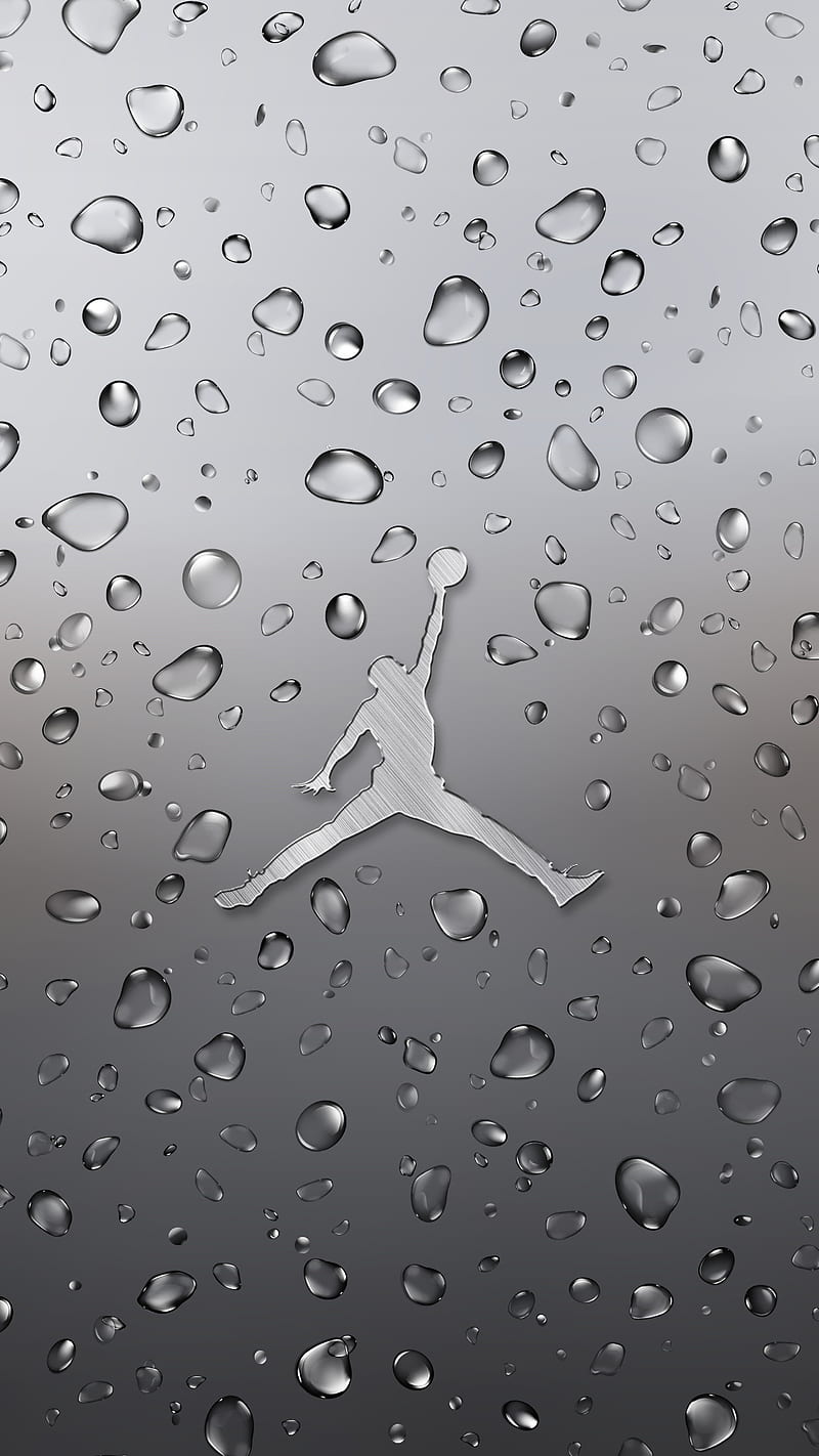 Jordan, 2017, black, drops, jumpman, logo, man, metal, rain, water, HD phone wallpaper