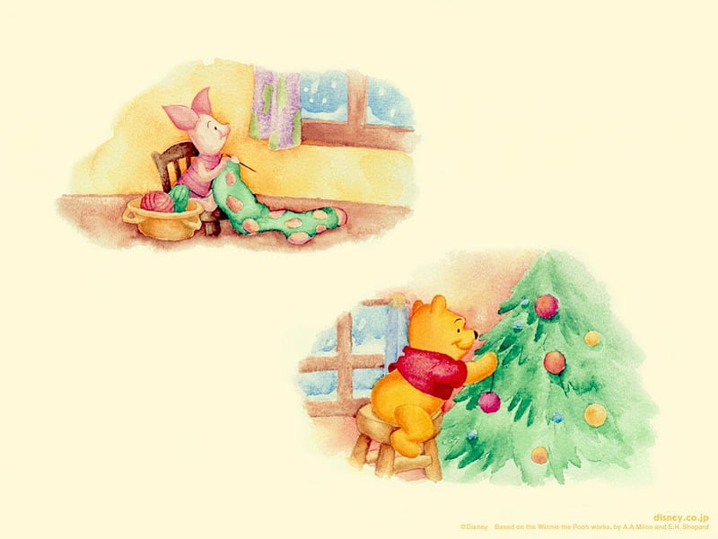 Christmas Time, winnie the pooh, winnie, christmas, walt disney, cartoon, animacion, disney, HD wallpaper