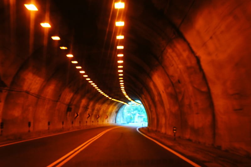 Moonlight Mountain Tunnel~Taiwan, lamp, road, light, car, HD wallpaper