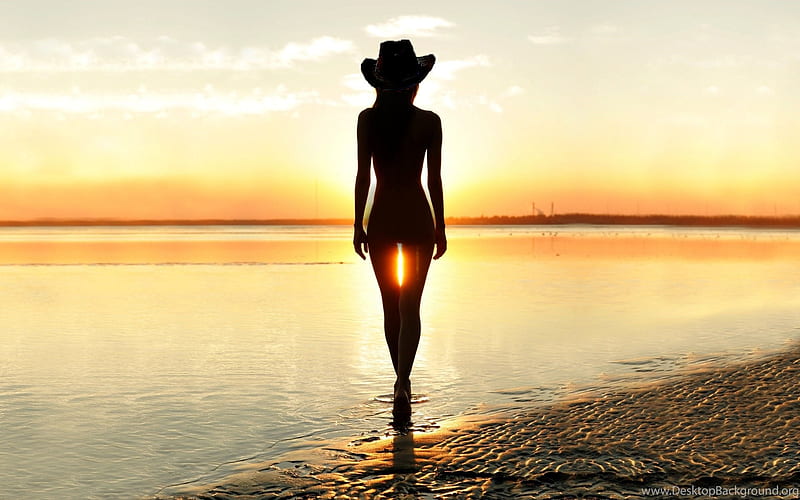 Cowgirl Silhouette . ., female, models, hats, boots, cowgirl, ranch, outdoors, women, brunettes, beach, sunsets, western, style, HD wallpaper