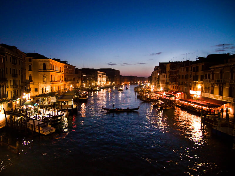 Venice, bonito, city, cool, gondola, italy, night, river, HD wallpaper