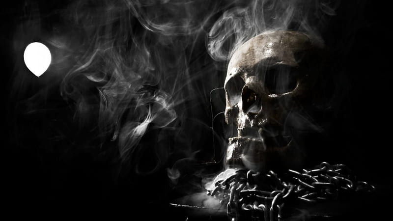 Chain Of Fools, skulls, gothic, smoke, dark, HD wallpaper