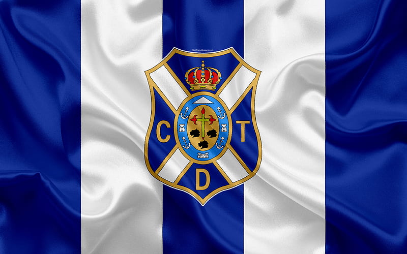 CD Tenerife silk texture, Spanish football club, logo, emblem, blue white flag, Segunda, Division B, LaLiga2, Santa Cruz de Tenerife, Spain, football, HD wallpaper