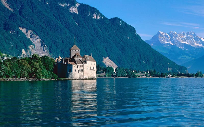 Castles, Mountain, Lake, Switzerland, , Castle, Veytaux, Château De Chillon, HD wallpaper