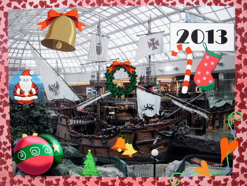 prosperity in the new year, red, wreath, graphy, boat, green, bells, HD wallpaper