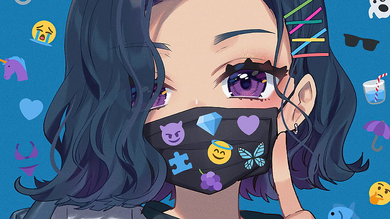 Anime Girl Big Eyes Tattoo Mask , anime-girl, anime, artist, artwork, digital-art, mask, HD wallpaper