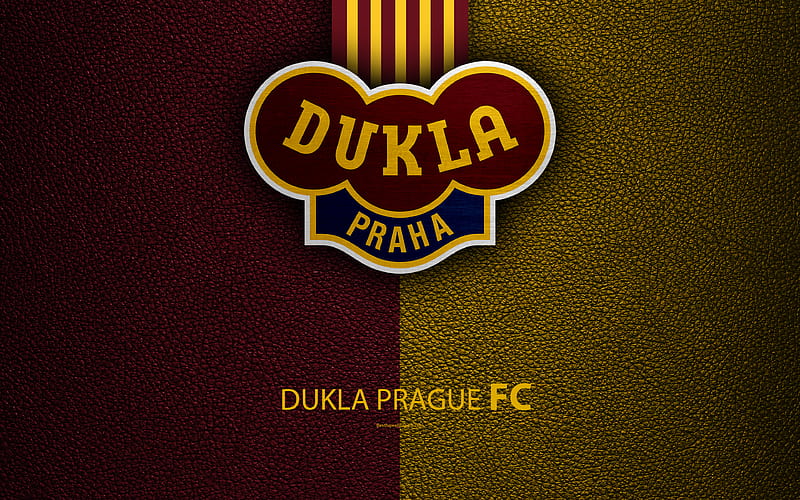 Dukla Prague, FC Czech football club, Dukla logo, emblem, leather texture, Prague, Czech Republic, football, 1 Liga, Czech Football Championship, HD wallpaper