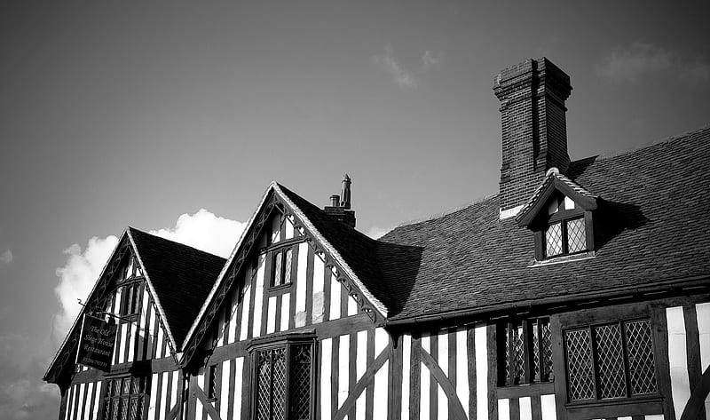 English old style, architecture, graph, house, english, england, black and white, old, style, HD wallpaper