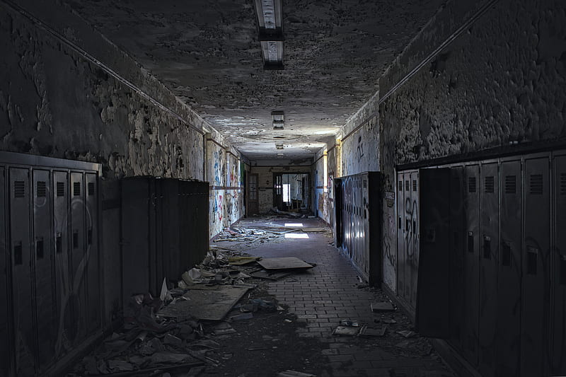 Urbex School 2, abandoned, cleveland, darkness, haunted, light, mysterious, ohio, old, HD wallpaper