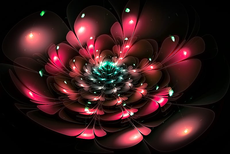fractal, abstraction, flower, glare, glow, HD wallpaper