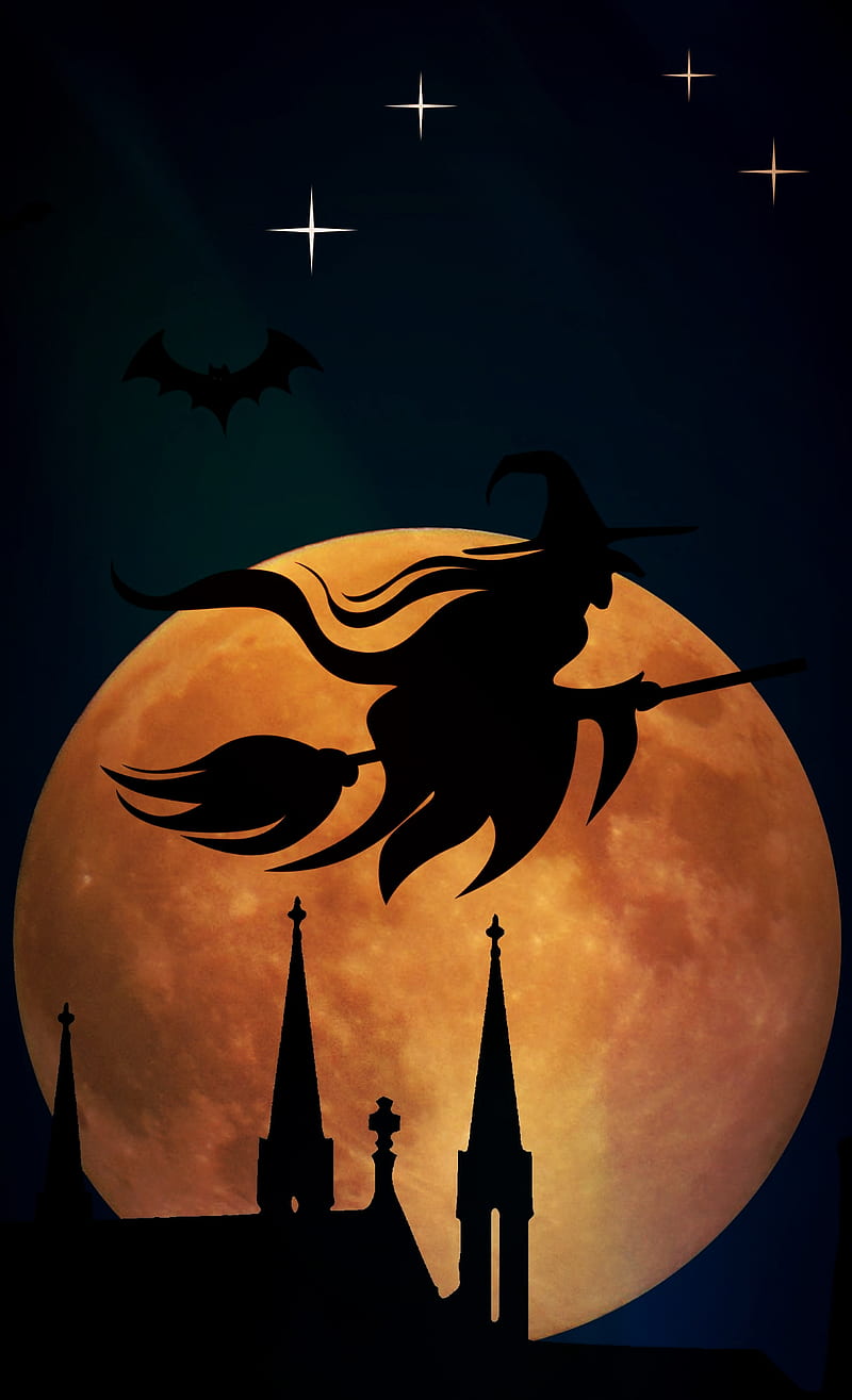 Halloween, black, pumpkins, theme, witch, HD phone wallpaper