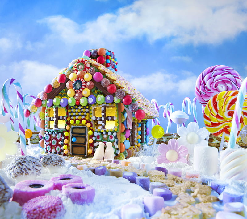 Candy House, candy sweets, christmas, lollipops, HD wallpaper