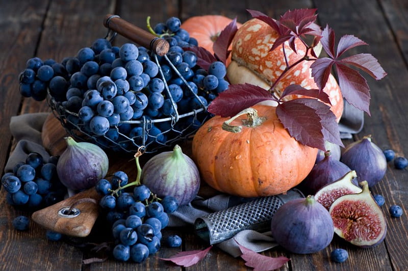 ✿⊱•╮╭•⊰✿, grapes, fresh, figs, fruits, nature, HD wallpaper