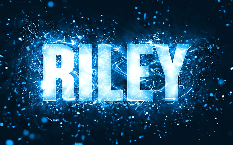 Happy Birtay Riley, blue neon lights, Riley name, creative, Riley Happy Birtay, Riley Birtay, popular american male names, with Riley name, Riley, HD wallpaper