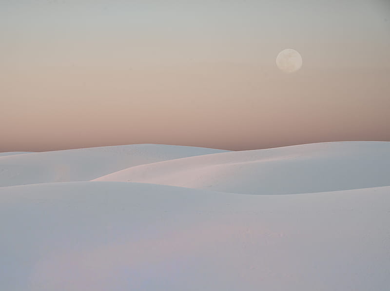 White Sands New Mexico Ultra, Nature, Desert, Moon, Sunset, Simplicity, Sand, newmexico, whitesandsnationalmonument, HD wallpaper