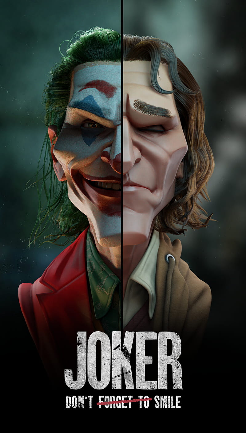 HD   Joker 2019 Movie Joker Smile Digital Art Poster Humor Green Hair Face Makeup Arthur Fleck 