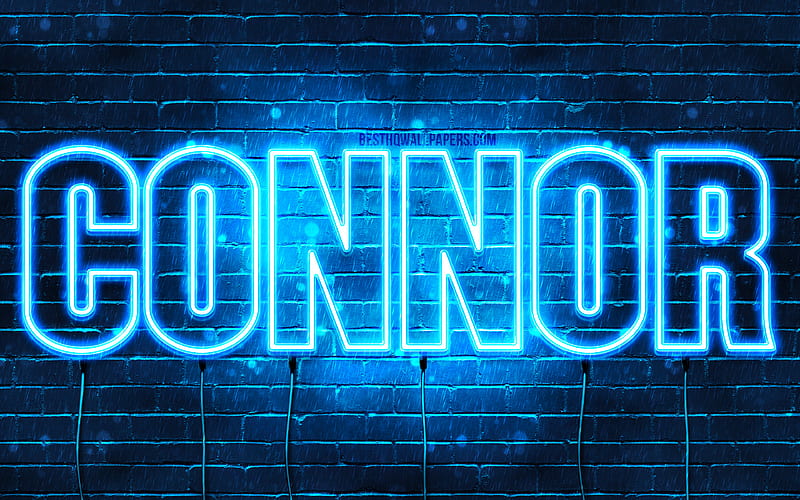 Connor with names, horizontal text, Connor name, blue neon lights, with Connor name, HD wallpaper