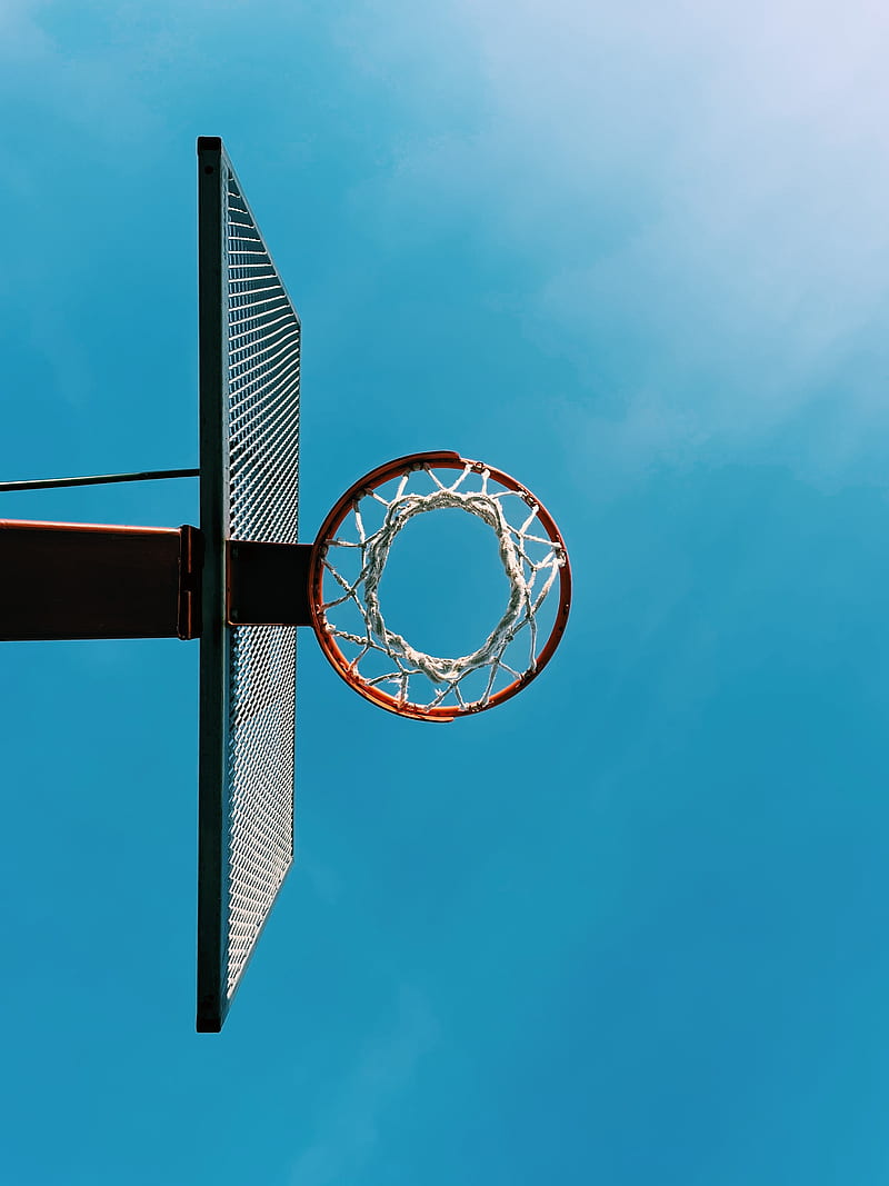 basketball hoop, basketball, net, bottom view, HD phone wallpaper