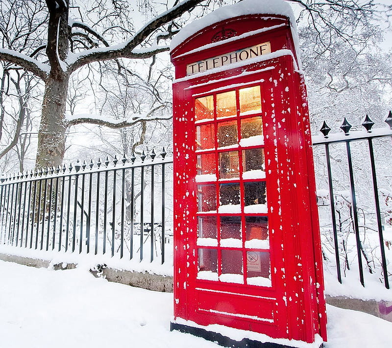 Telephone Booth, cool, desenho, ice, nature, graphy, snow, vintage, white, winter, HD wallpaper