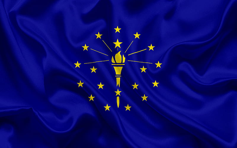 Indiana Flag, flags of States, flag State of Indiana, USA, state Indiana, blue silk flag, Indiana coat of arms, HD wallpaper
