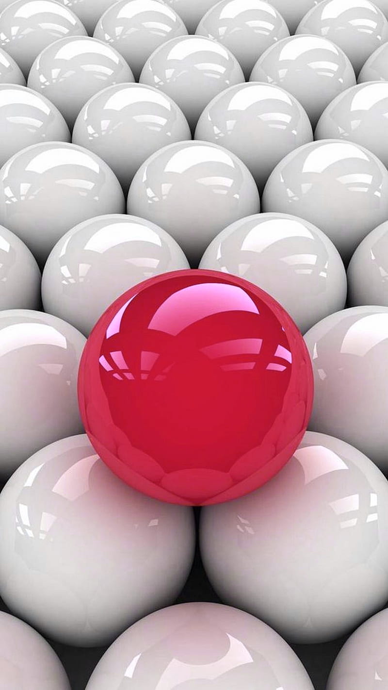 The red ball, abstract, android, different, red ball, shiny, white, white balls, HD phone wallpaper