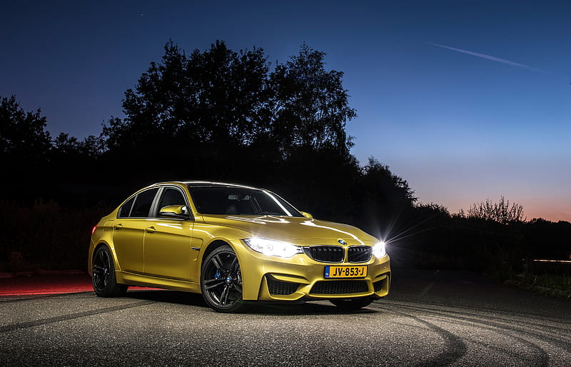 BMW M3, night, 2017 cars, F80, tuning, golden M3, german cars, BMW, HD wallpaper