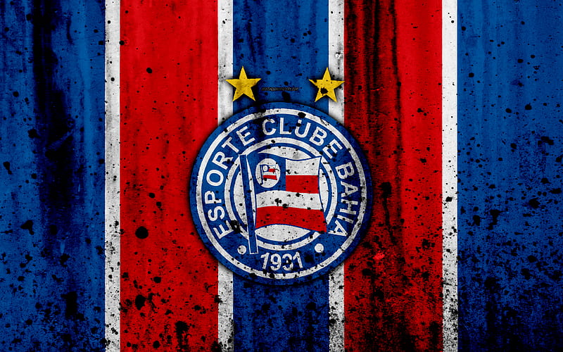 FC Bahia grunge, Brazilian Seria A, logo, Brazil, soccer, football club, Bahia, stone texture, art, Bahia FC, HD wallpaper