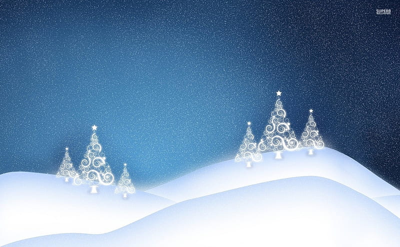 white glowing christmas tree on the snowy hills, hills, on, tree, glowing, christmas, snow, the, white, HD wallpaper