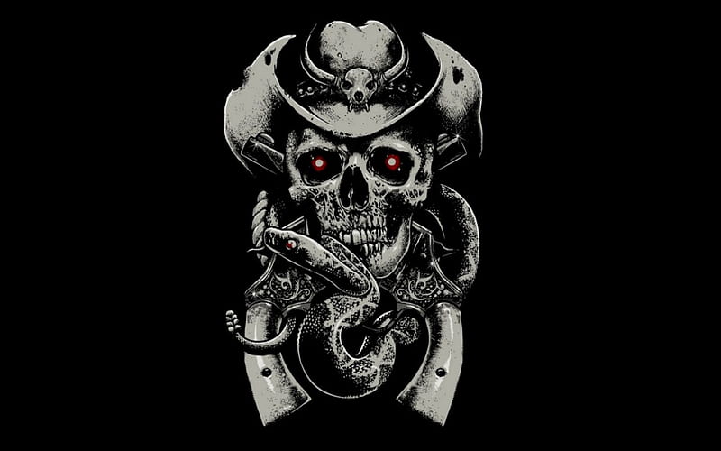 Skull, hornes, fantasy, black, dragon, cowboy, animal, hat, HD wallpaper