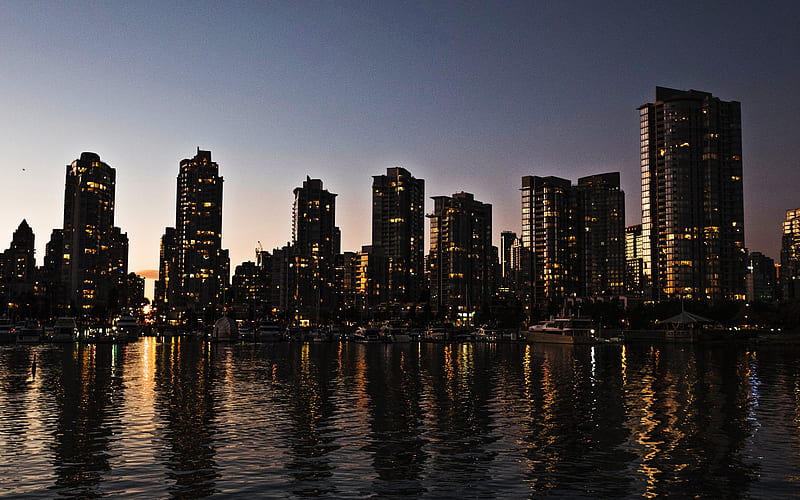 Vancouver, modern buildings, evening city, twilight, Canada, HD wallpaper