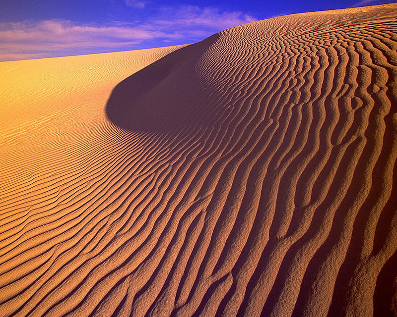 Dunes at Sunset, sand, sun, desert, ripples, evening, colour, arid, sky, HD wallpaper