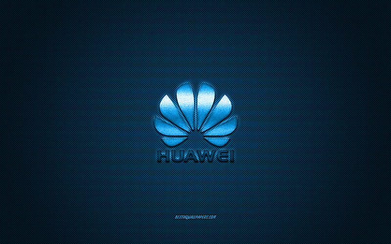 Huawei logo, blue shiny logo, Huawei metal emblem, for Huawei smartphones, blue carbon fiber texture, Huawei, brands, creative art, HD wallpaper