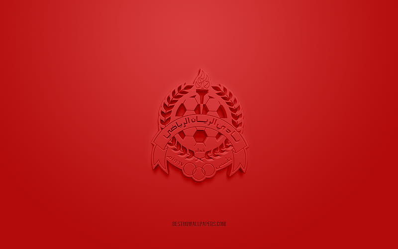 Al-Rayyan SC, creative 3D logo, red background, Qatar Stars League, 3d emblem, QSL, Qatar Football Club, Al-Rayyan, Qatar, 3d art, football, Al-Rayyan SC 3d logo, HD wallpaper
