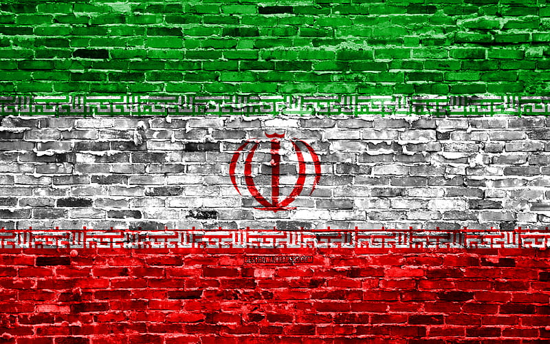 Iranian flag, bricks texture, Asia, national symbols, Flag of Iran, brickwall, Iran 3D flag, Asian countries, Iran, HD wallpaper