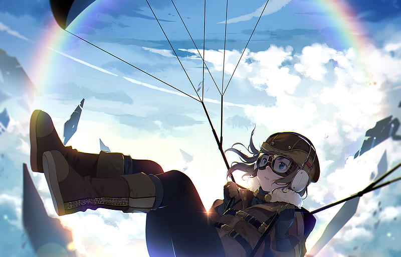 Anime, Original, Girl, Parachuting, HD wallpaper