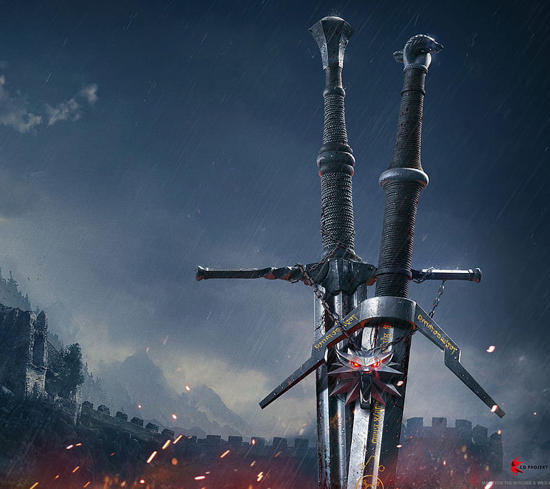 Witcher 3 Swords, weapons, witcher 3, wolf pendant, HD wallpaper