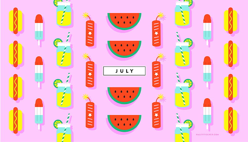 July, paper, pink, pattern, red, haley fischer, juice, ice cream, fruit, texture, watermelon, drink, HD wallpaper