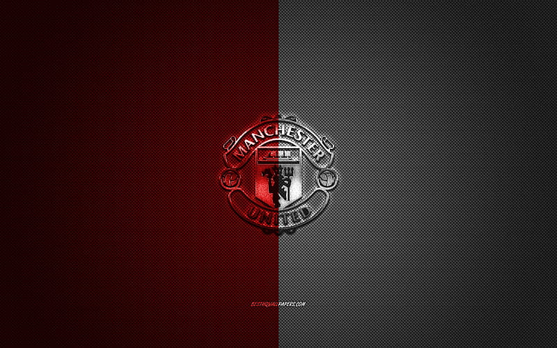 Manchester United FC, English football club, Premier League, red and white logo, red and white carbon fiber background, football, Manchester, England, Manchester United logo, HD wallpaper