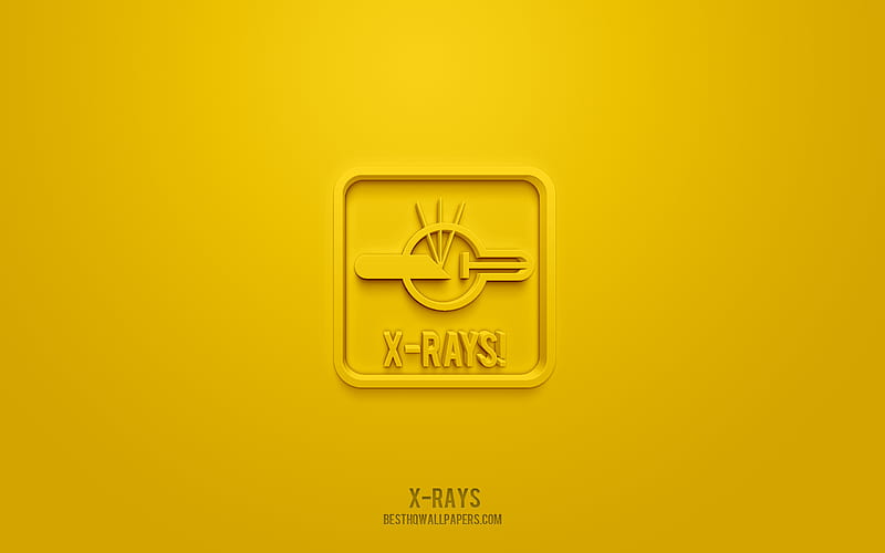 X-Rays 3d icon, yellow background, 3d symbols, X-Rays, Warning icons, 3d icons, X-Rays sign, Warning 3d icons, yellow warning signs, HD wallpaper